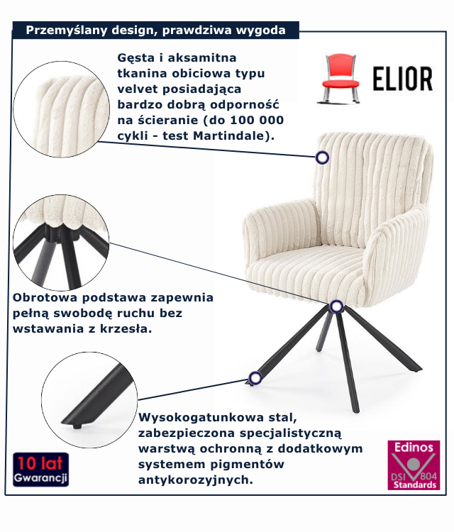 Kremowe obrotowe krzesło tapicerowane Glovra