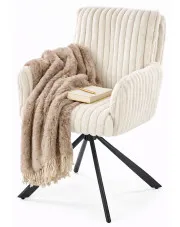Kremowe welurowe krzesło pikowane - Glovra  w sklepie Edinos.pl