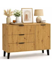 Komoda ryflowana z 3 szufladami i szafką dąb artisan - Leoniz 6X w sklepie Edinos.pl