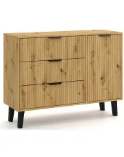 Komoda ryflowana z 3 szufladami i szafką dąb artisan - Leoniz 6X w sklepie Edinos.pl