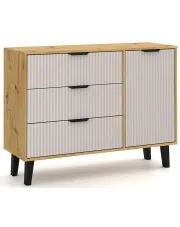 Komoda z 3 szufladami i szafką dąb artisan + kaszmir - Leoniz 6X w sklepie Edinos.pl