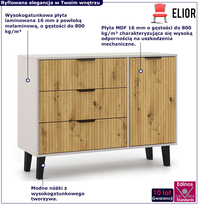 Komoda z 3 szufladami i szafką na nóżkach Leoniz 6X kaszmir + dąb artisan