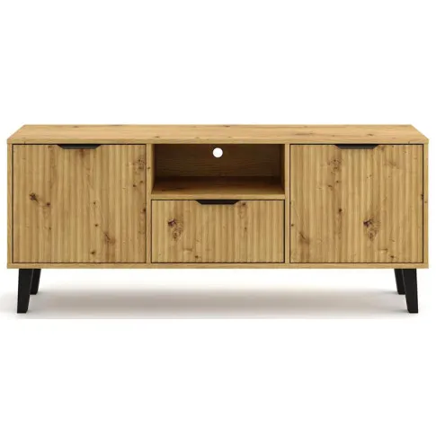 Ryflowana komoda pod TV Leoniz 7X dąb artisan