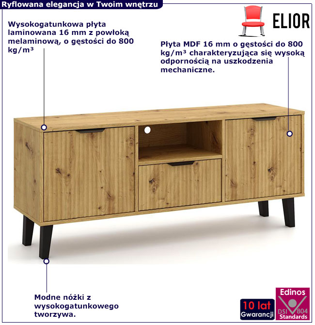 Ryflowana szafka RTV na nóżkach Leoniz 7X dąb artisan