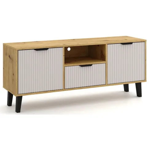 Niska szafka RTV do salonu Leoniz 7X dąb artisan + kaszmir