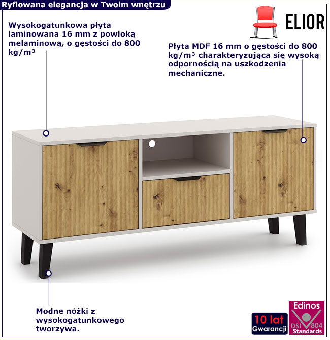 Szafka RTV na nóżkach Leoniz 7X kaszmir + dąb artisan