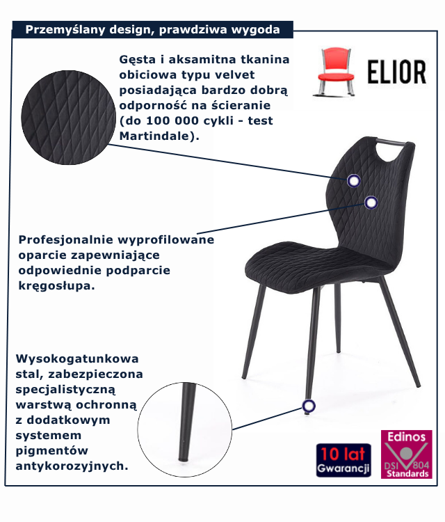 Czarne krzesło tapicerowane Vaston