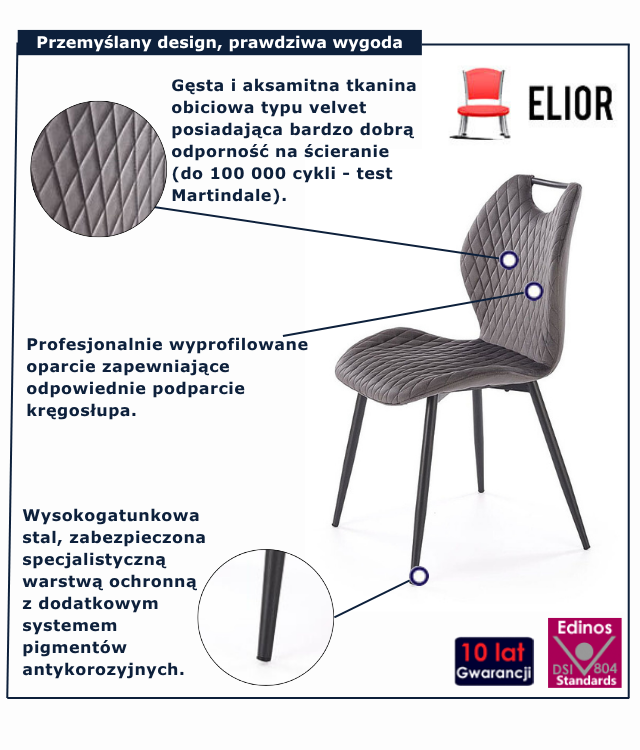 Szare krzesło tapicerowane Vaston