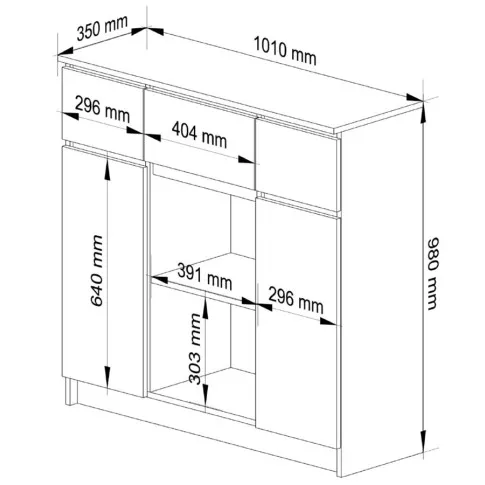 Wymiary białej komody nowoczesnej  Nuvo