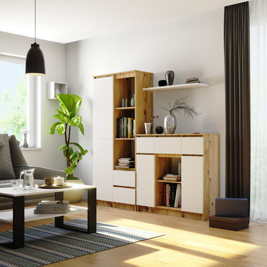 Wizualizacja komody dąb artisan + biały Nuvo