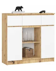 Wąska minimalistyczna komoda dąb artisan + biały - Nuvo w sklepie Edinos.pl
