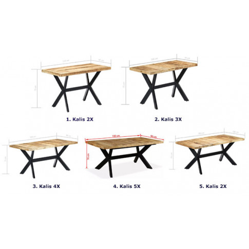 Drewniany stół mango Kalis 4X i jego różne długości 