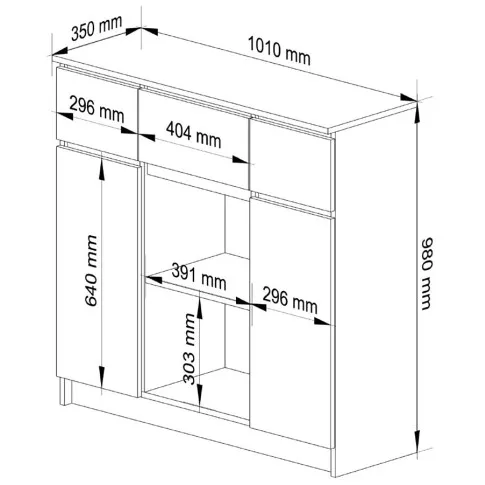 Wymiary komody do salonu i garderoby dąb sonoma Nuvo