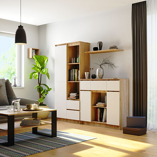 Wizualizacja komody dąb sonoma + biały Nuvo