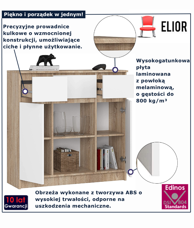 Komoda dąb sonoma + biały Nuvo