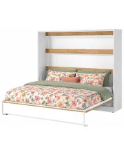 Poziomy tapczan rozkładany biały + dąb - Ratisso 6X 160x200 w sklepie Edinos.pl