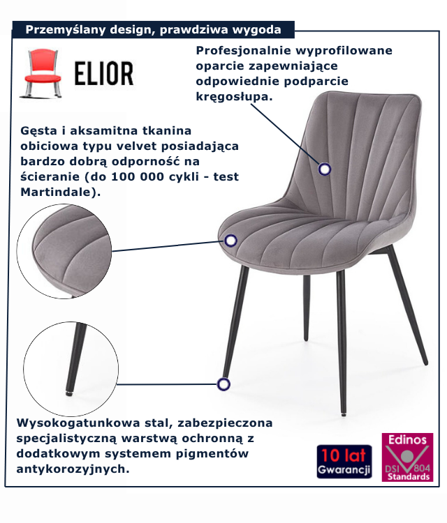 Szare krzesło tapicerowane Sovira