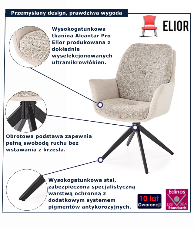 Szare krzesło tapicerowane Ravero