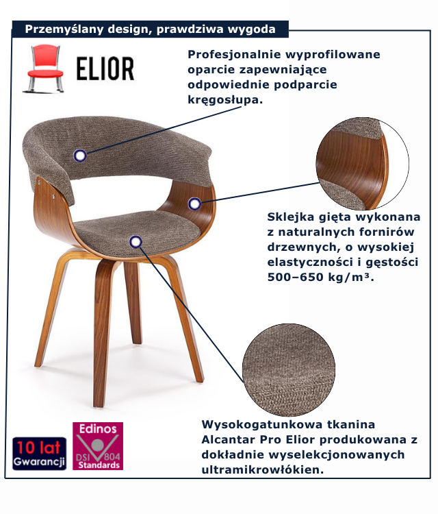 Szare krzesło tapicerowane Modano