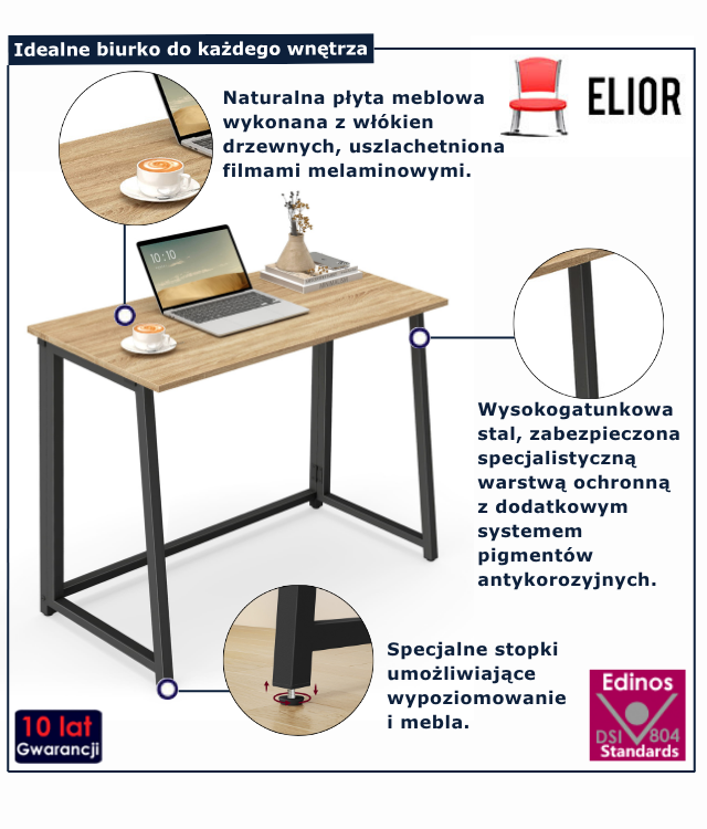 Komputerowe biurko składane Odix dąb sonoma + czarny