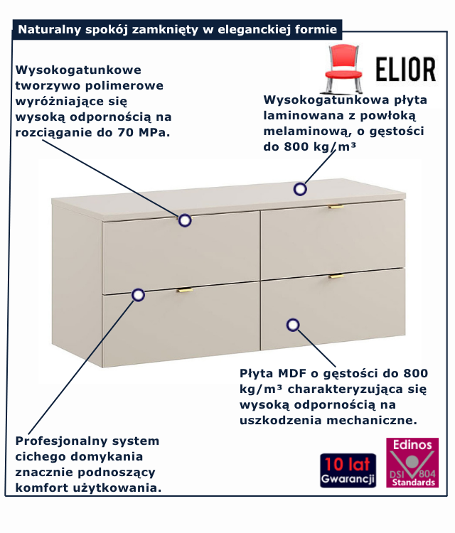 Nowoczesna wisząca szafka łazienkowa Belvani 5X 120 cm