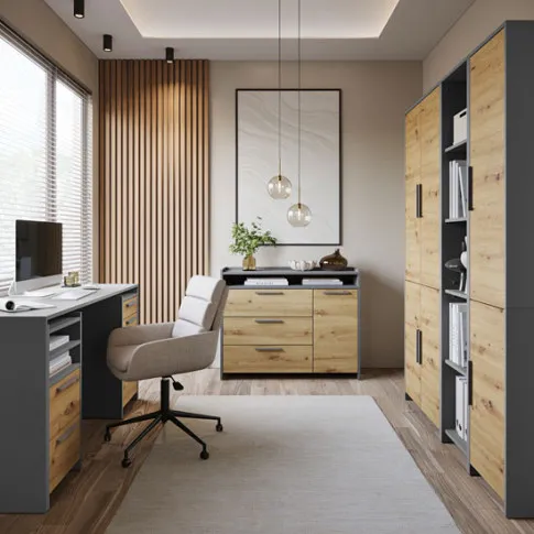 Wizualizacja wnętrza mebi Opolia dąb artisan   antracyt