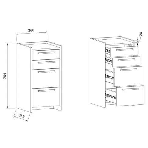 Wymiary komody biała do salonu Opolia 7X
