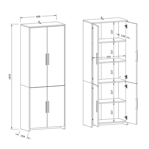 Wymiary regału białego  zamykany Opolia 11X