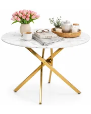 Okrągły szklany stół biały marmur + złoty - Glow w sklepie Edinos.pl