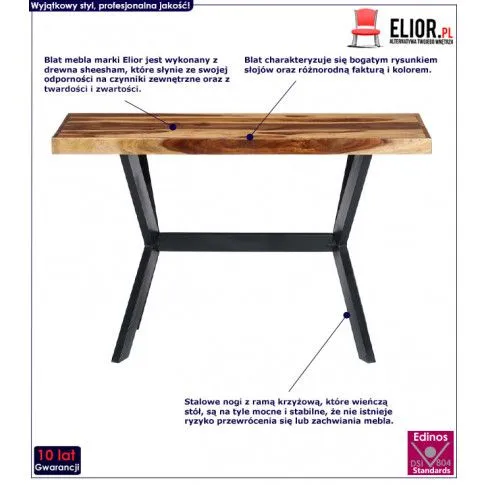 Fotografia Loftowy stół z drewna sheesham Glefro – brązowy z kategorii Stoły