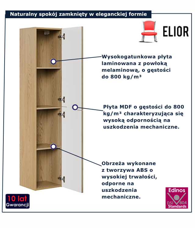 Wiszący słupek łazienkowy Linesso 3X dąb cremona