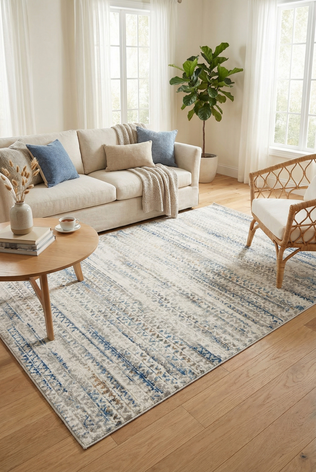 Aranżacja salonu z dywanem z przetarciami - Julin 2X