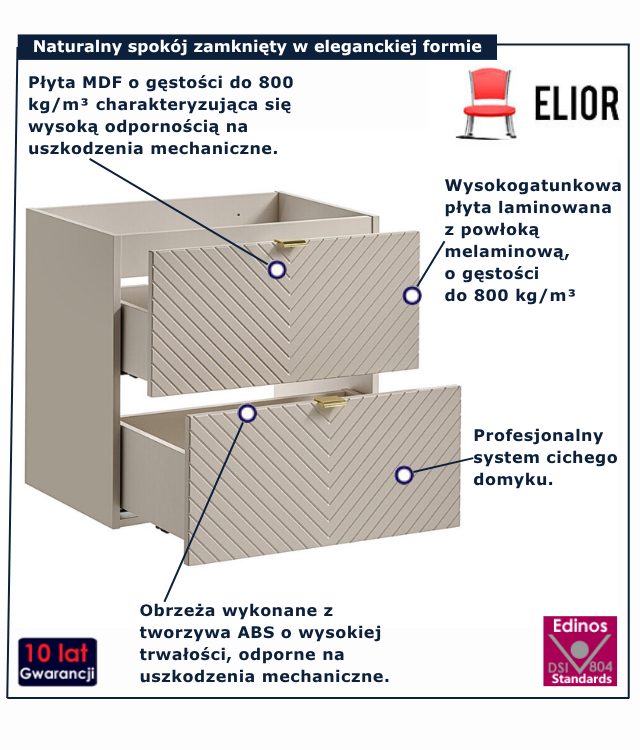 Kaszmirowa wisząca szafka pod umywalkę Virello 4X 80 cm