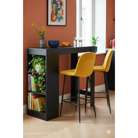 Fotografia Stolik barowy z półkami April – czarny z kategorii Stoły