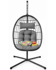 Czarny fotel wiszący typu kokon - Bree w sklepie Edinos.pl