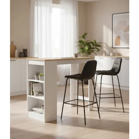 Fotografia Stolik barowy z półkami April – biały i naturalny z kategorii Stoły