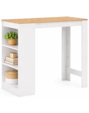 Stolik barowy z półkami April – biały i naturalny w sklepie Edinos.pl