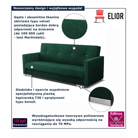  Sofa rozkładana ciemnozielona Hubb