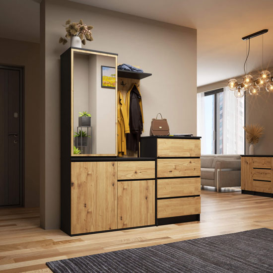 wizualizacja garderoby czarny + dąb artisan Blex