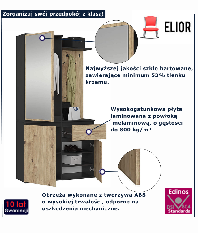 Garderoba czarny + dąb artisan Blex