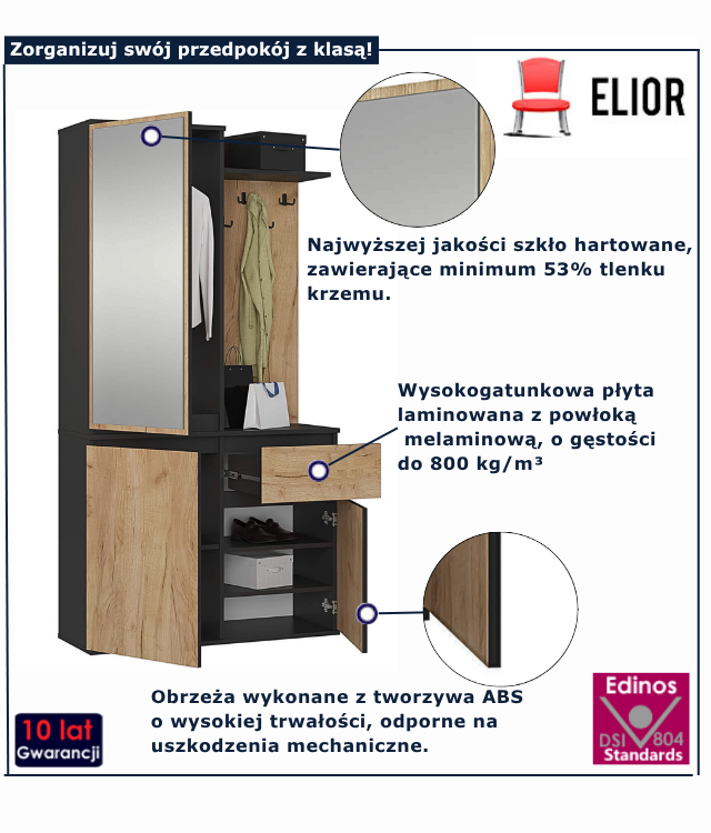 Garderoba czarny + dąb craft Blex