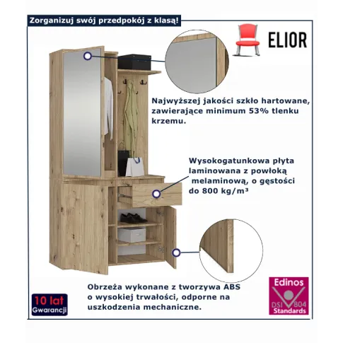 Garderoba z lustrem i wieszakiem  dąb artisan Blex