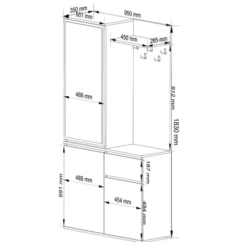 Wymiary garderoby minimalistycznej dąb artisan Blex