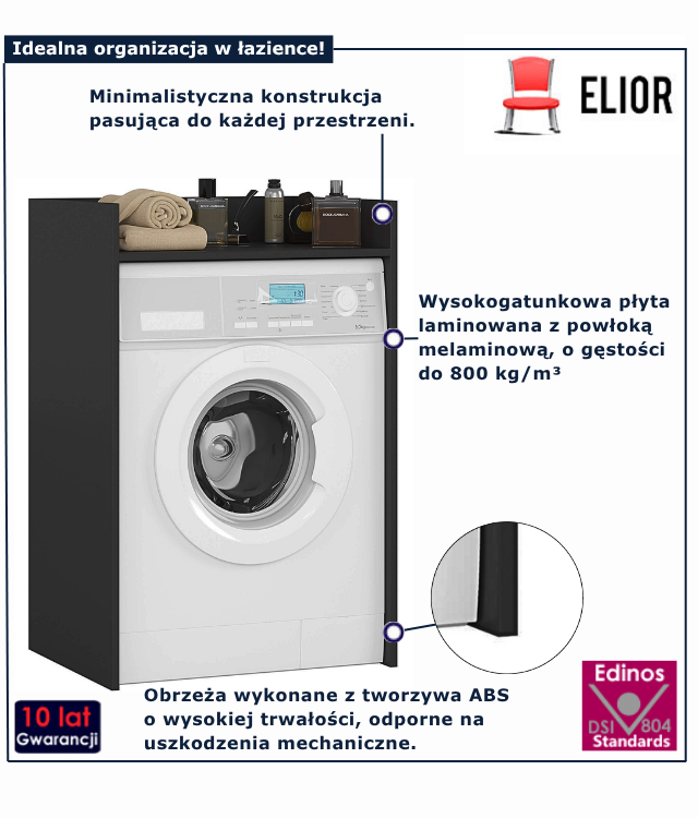 Czarna szafka nad pralkę Roka