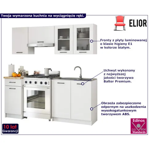 Zestaw białych matowych  mebli z witryną Vivienne 180 cm