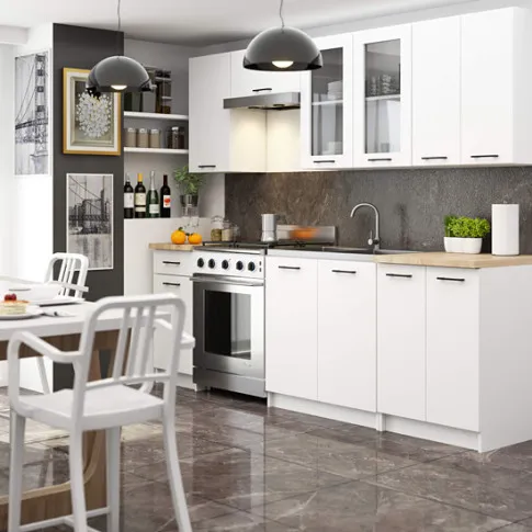 Wizualizacja  kompletu mebli białych z witryną 240 cm Vivienne