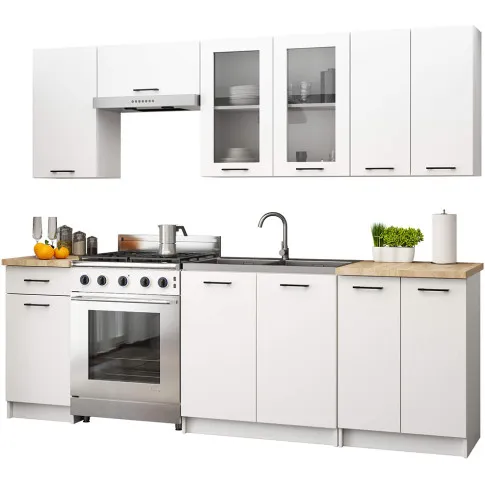 Komplet białych mebli z witryną 240 cm Vivienne