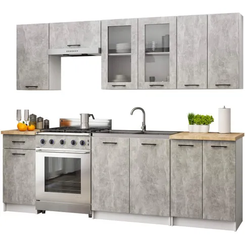 Komplet mebli w kolorze beton z witryną 240 cm Poli