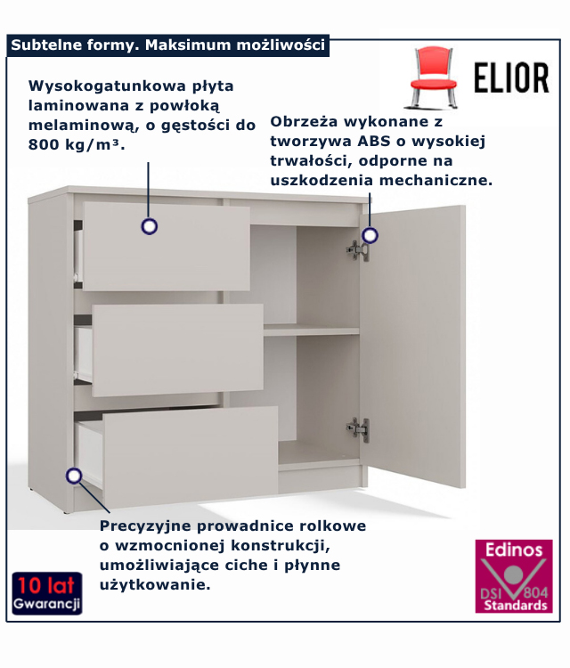 Komoda z szufladami i szafką Gavina 3X antracyt + dąb artisan
