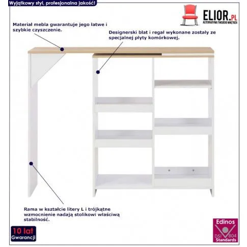 Fotografia Stolik barowy Meridan z ruchomym regałem – biały i naturalny z kategorii Stoły